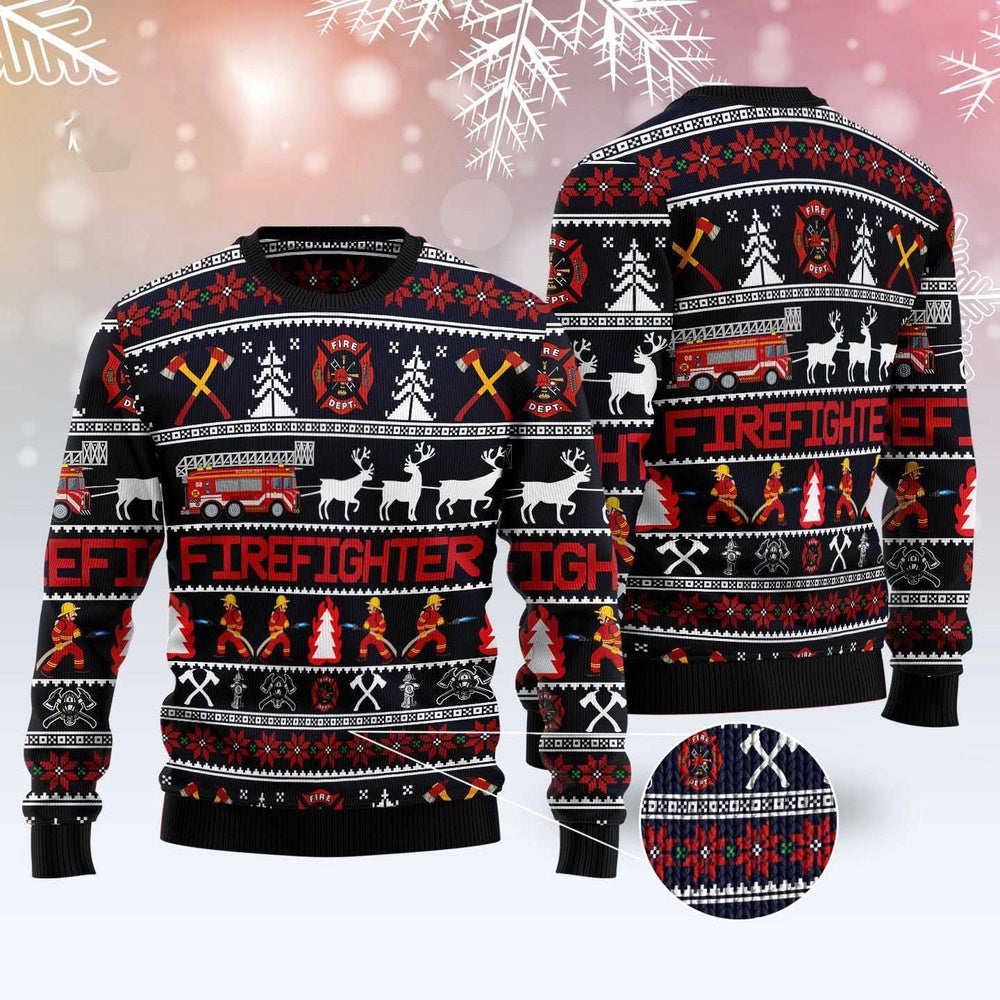 Firefighter Christmas Ugly Christmas Sweater, Funny Xmas Sweater, Sweater Xmas