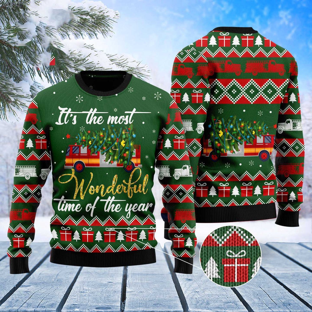 Firefighter Wonderful Time Ugly Christmas Sweater, Funny Xmas Sweater, Sweater Xmas