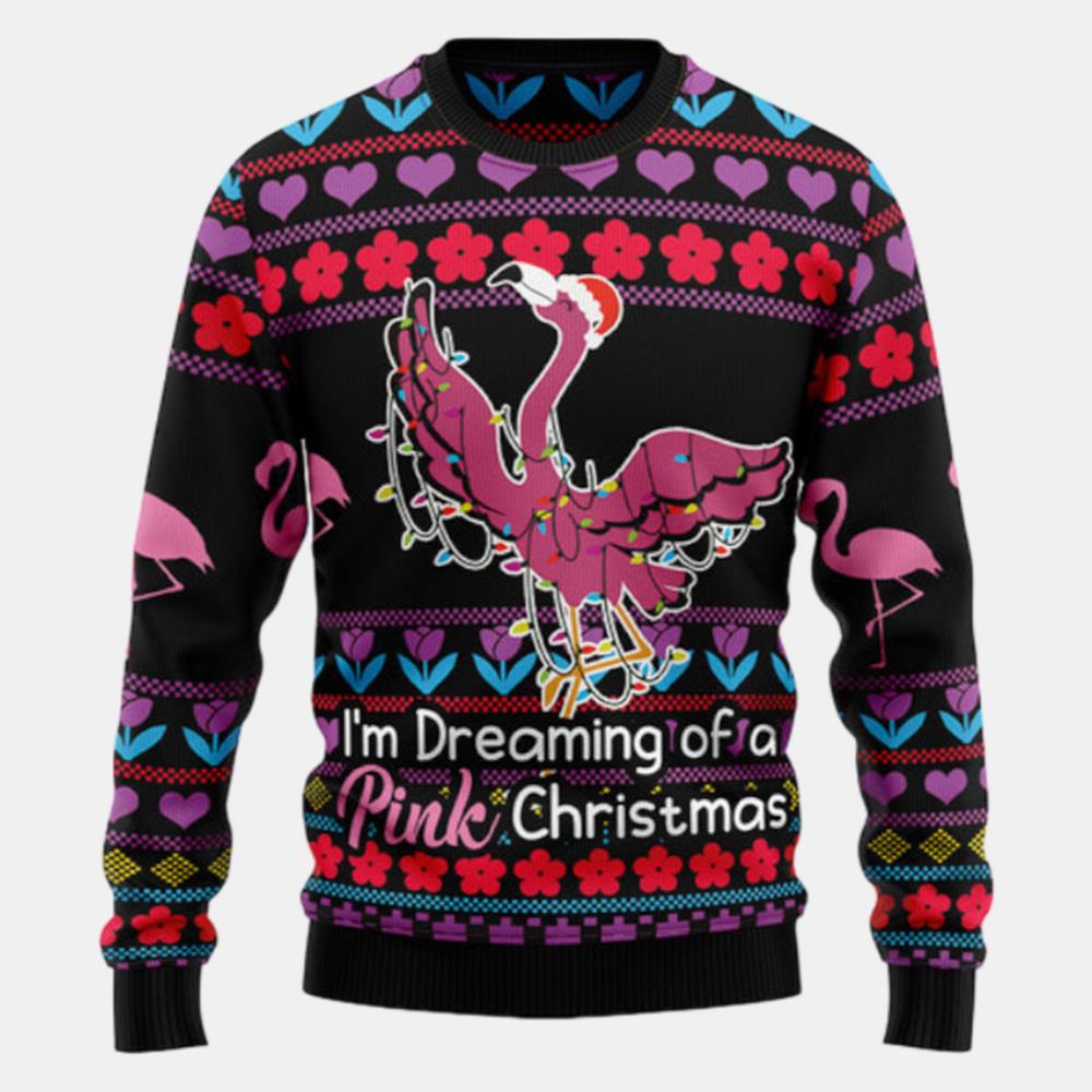 Flamingo Pink Christmas Ugly Sweater - Christmas sweater gift