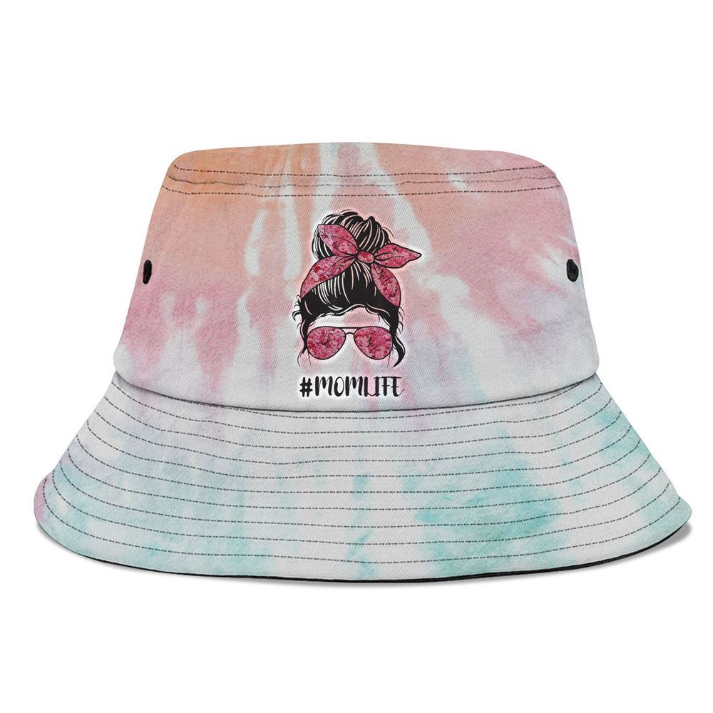 Flower Mom Life Messy Bun Hair Sunglasses Pink Bucket Hat, Mother's Day Bucker Hat, Tie Dye Bucket Hat, Women's Sun Hats