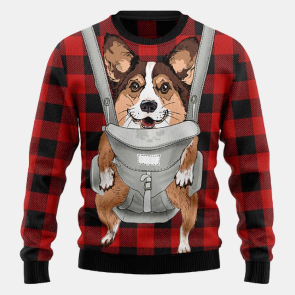 Front Carrier Dog Pembroke Welsh Corgi Ugly Sweater - Christmas sweater gift
