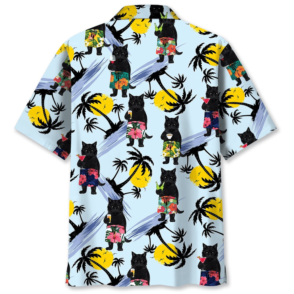 Funny Angry Black Cat Hawaiian Shirt, Cat Hawaiian Shirt, Funny Hawaiian Shirts