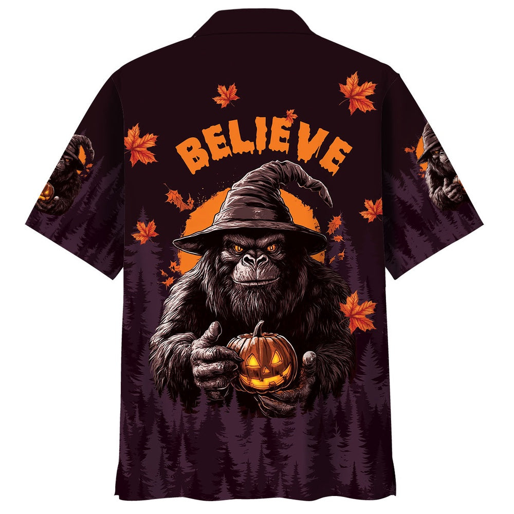 Funny Bigfoot Halloween Night Believe Hawaiian Shirt, Funny Hawaiian Shirt, Cool Hawaiian Shirts, Best Hawaiian Shirts