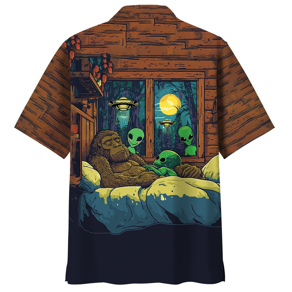 Funny Bigfoot Sleep With Alien Hawaiian Shirt, Funny Hawaiian Shirt, Cool Hawaiian Shirts, Best Hawaiian Shirts