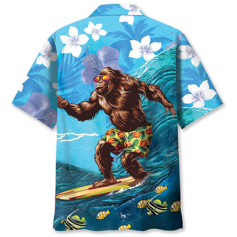 Funny Bigfoot Surfing Hibiscus Hawaiian Shirt, Funny Hawaiian Shirt, Cool Hawaiian Shirts, Best Hawaiian Shirts