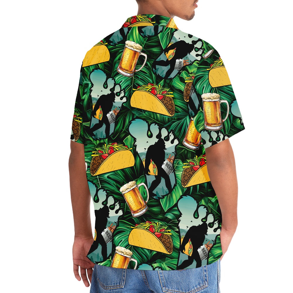 Funny Bigfoot Tacos And Beer Hawaiian Shirt, Funny Hawaiian Shirt, Cool Hawaiian Shirts, Best Hawaiian Shirts
