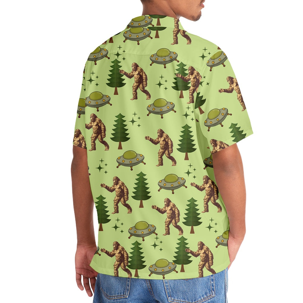 Funny Bigfoot Ufo Hawaiian Shirt, Funny Hawaiian Shirt, Cool Hawaiian Shirts, Best Hawaiian Shirts
