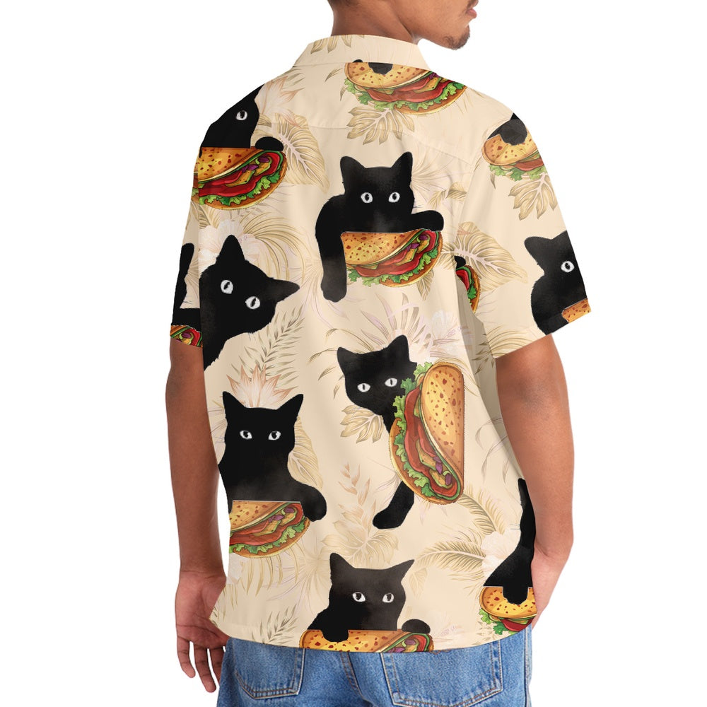 Funny Black Cat Hiding With Taco Hawaiian Shirt, Cat Hawaiian Shirt, Funny Hawaiian Shirts