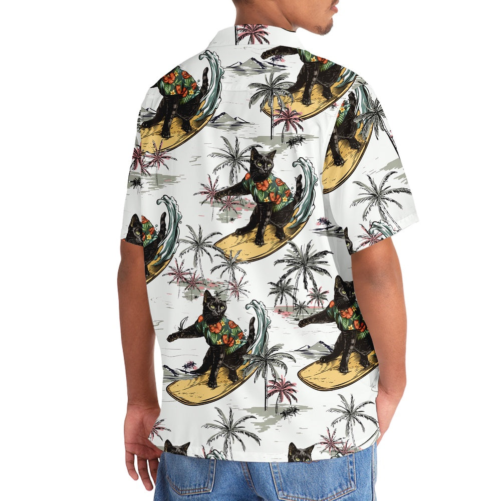 Funny Black Cat Surfing Hawaiian Shirt, Cat Hawaiian Shirt, Funny Hawaiian Shirts