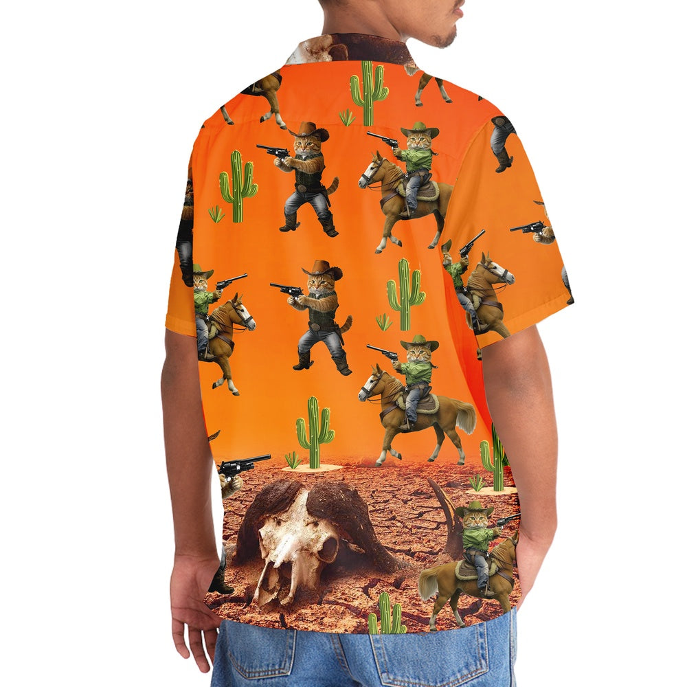Funny Cat Cowboy Desert Hawaiian Shirt, Cat Hawaiian Shirt, Funny Hawaiian Shirts
