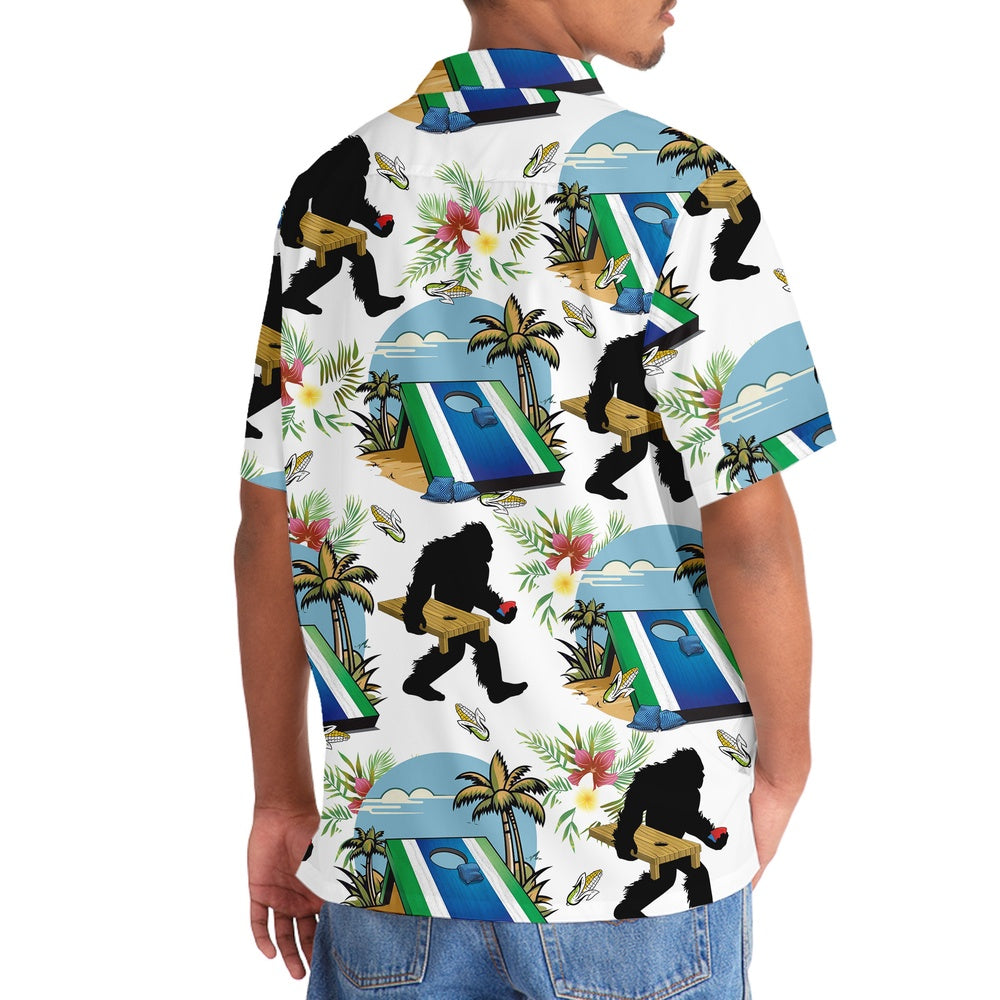 Funny Cornhole Bigfoot Hawaiian Shirt, Funny Hawaiian Shirt, Cool Hawaiian Shirts, Best Hawaiian Shirts