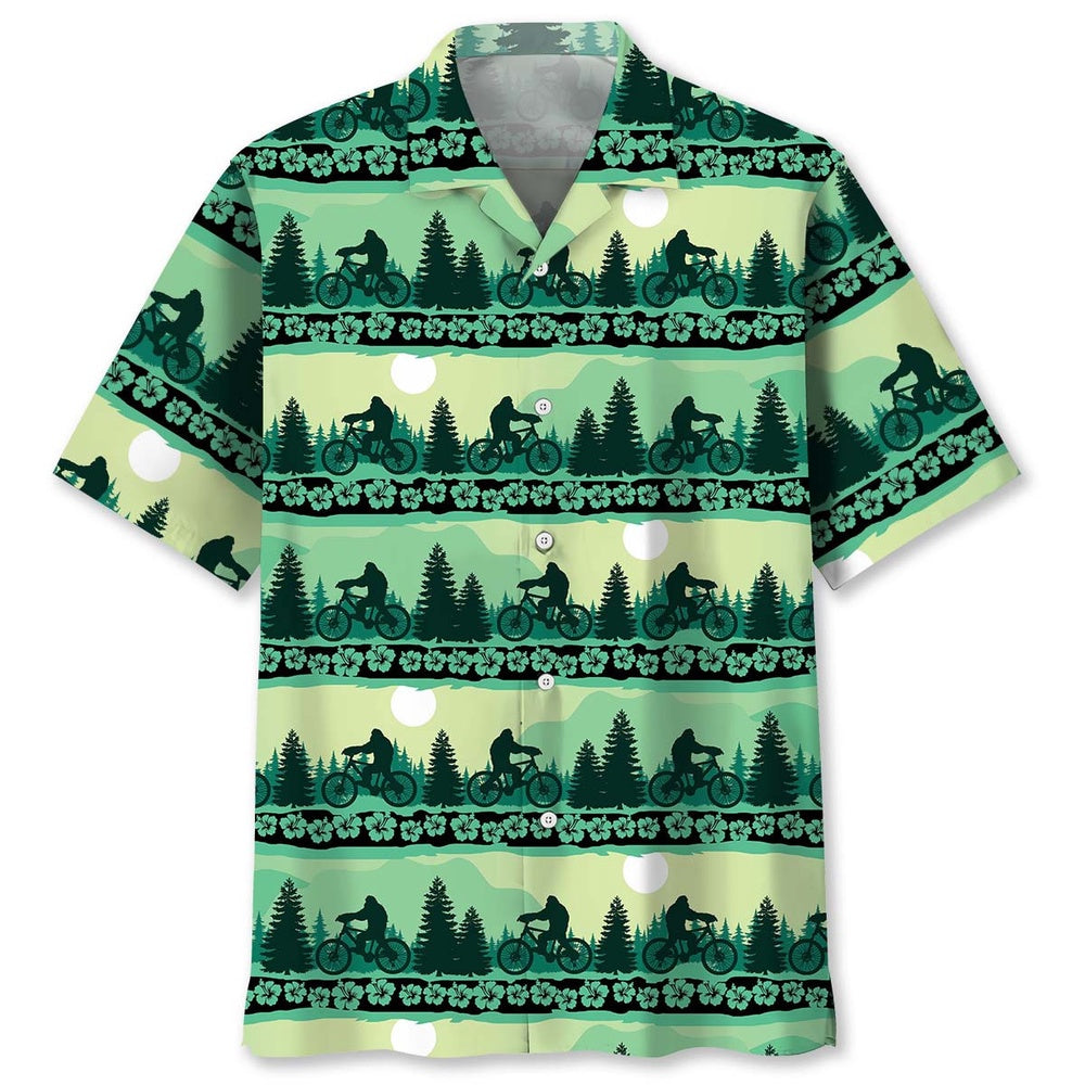 Funny Cycling Bigfoot Hawaiian Shirt, Funny Hawaiian Shirt, Cool Hawaiian Shirts, Best Hawaiian Shirts