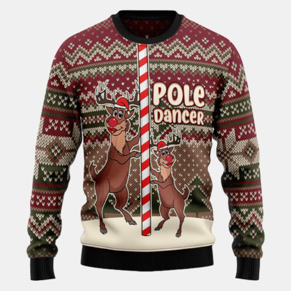 Funny Pole Dancer Reindeer Ugly Sweater - Christmas sweater gift