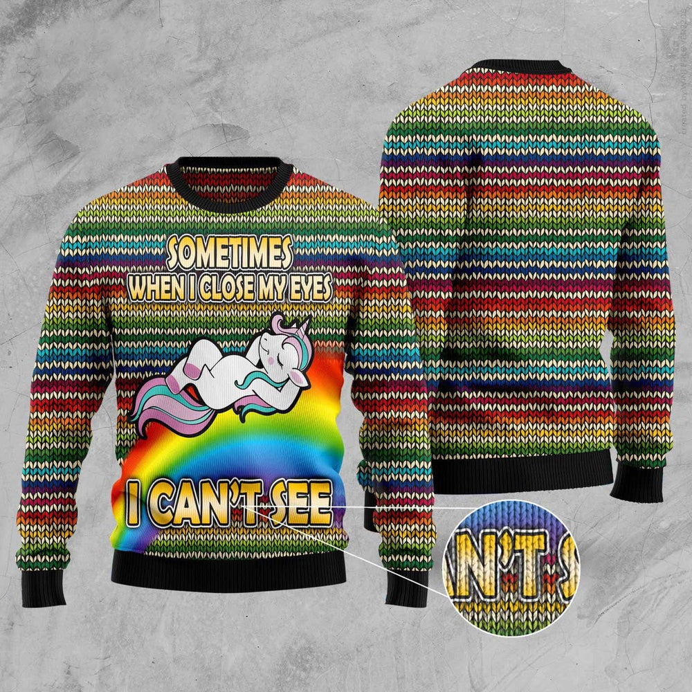 Funny Unicorn Sometimes When I Close My Eyes Ugly Christmas Sweater, Funny Xmas Sweater, Sweater Xmas