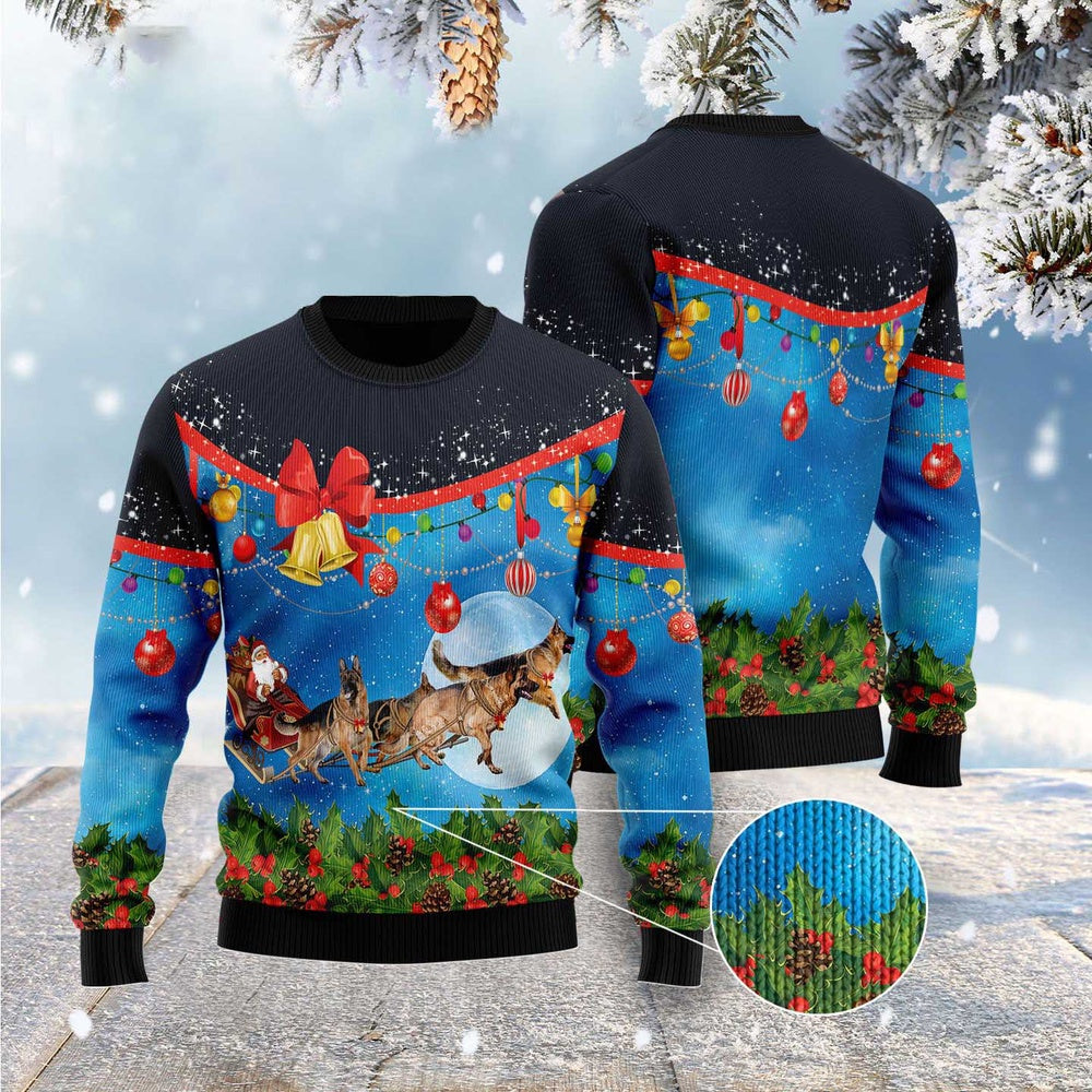 German Shepherd Sleigh Ugly Christmas Sweater, Funny Xmas Sweater, Sweater Xmas