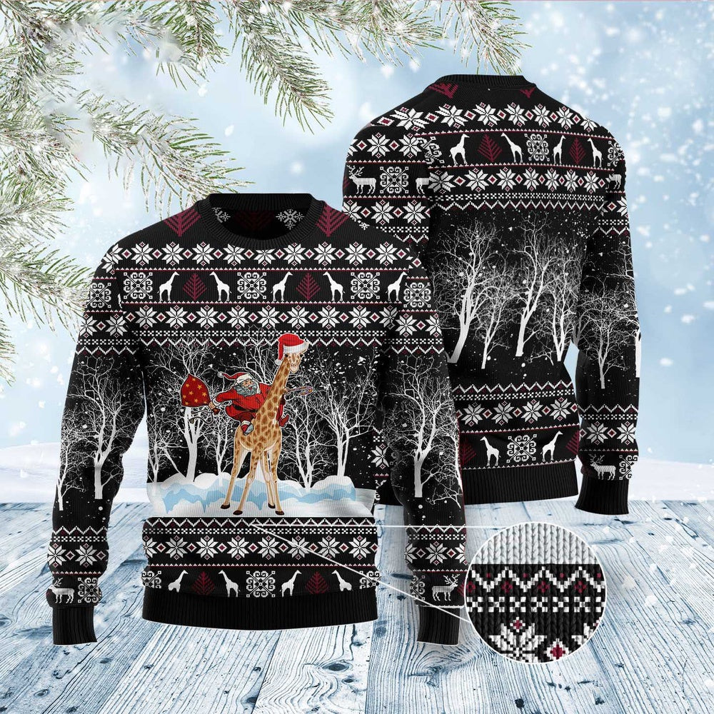 Giraffe And Santa Ugly Christmas Sweater, Funny Xmas Sweater, Sweater Xmas