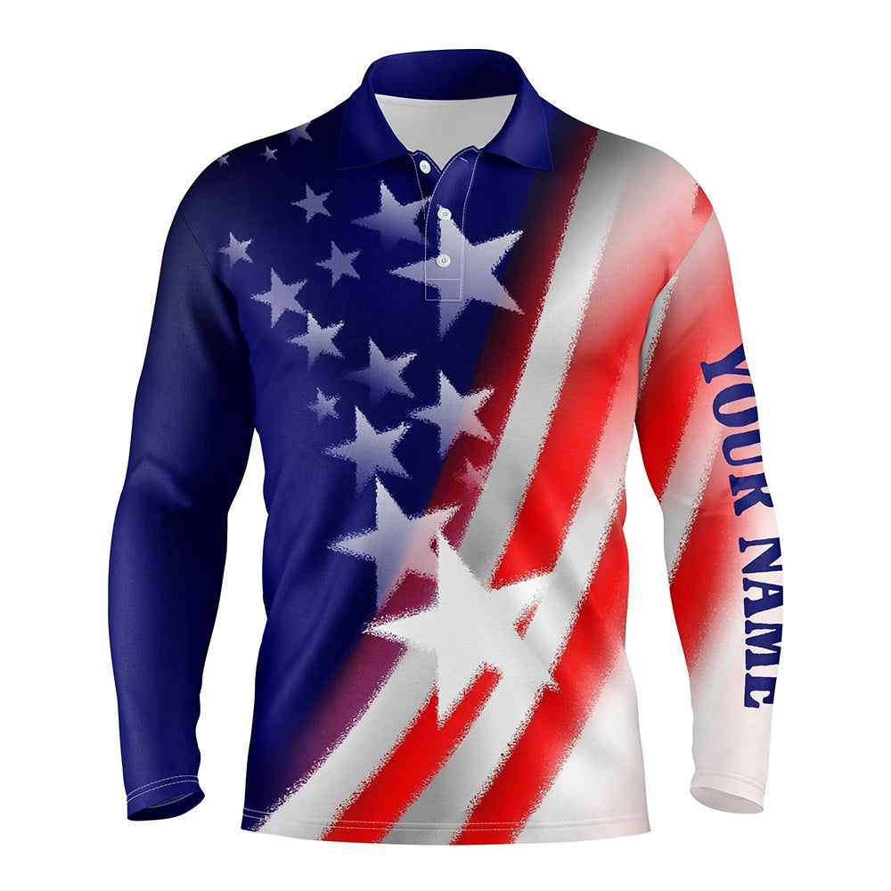 Golf Polo Shirts, American Flag All Over Printed Mens Golf Polo Shirts Custom Patriotic Golf Shirts For Men Golf Gifts, Custom Golf Shirts