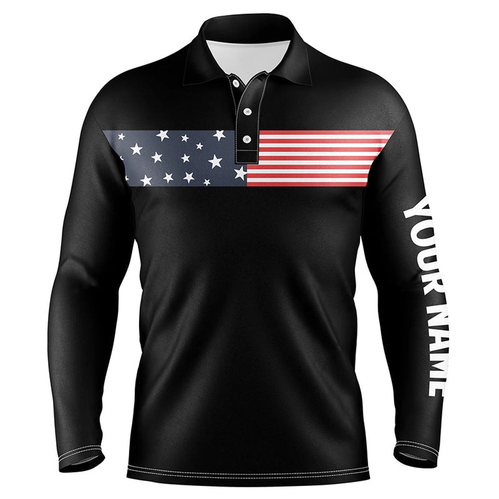 Golf Polo Shirts, American Flag Black Mens Golf Polo Shirts Custom Patriotic Golf Tops For Mens, Custom Golf Shirts