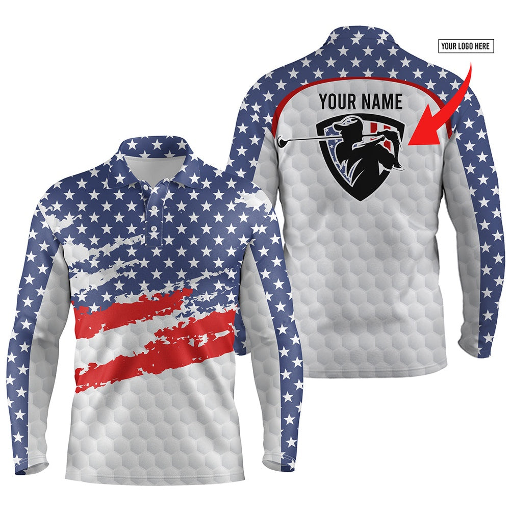 Golf Polo Shirts, American Flag Men Golf Polo Shirts Custom Name And Logo, Personalized Team Golf Polo Shirt, Custom Golf Shirts