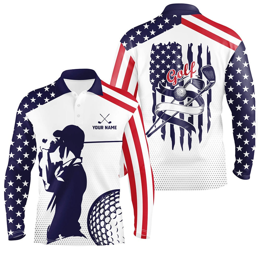 Golf Polo Shirts, American Flag Patriot Mens Golf Polo Shirts Custom Red White And Blue Golf Apparel, Team Golf Jerseys, Custom Golf Shirts