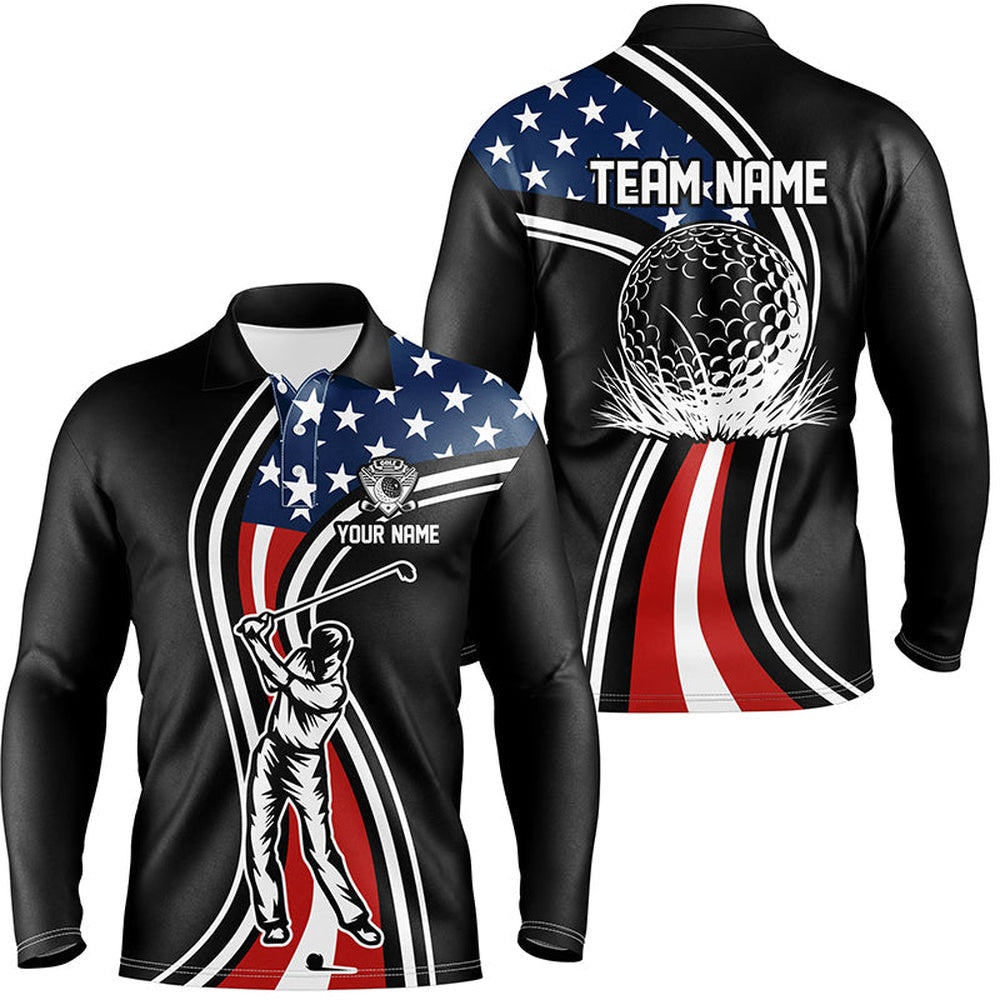 Golf Polo Shirts, Black American Flag Custom Mens Golf Polo Shirts, Personalized Patriot Golf Gifts For Men, Custom Golf Shirts
