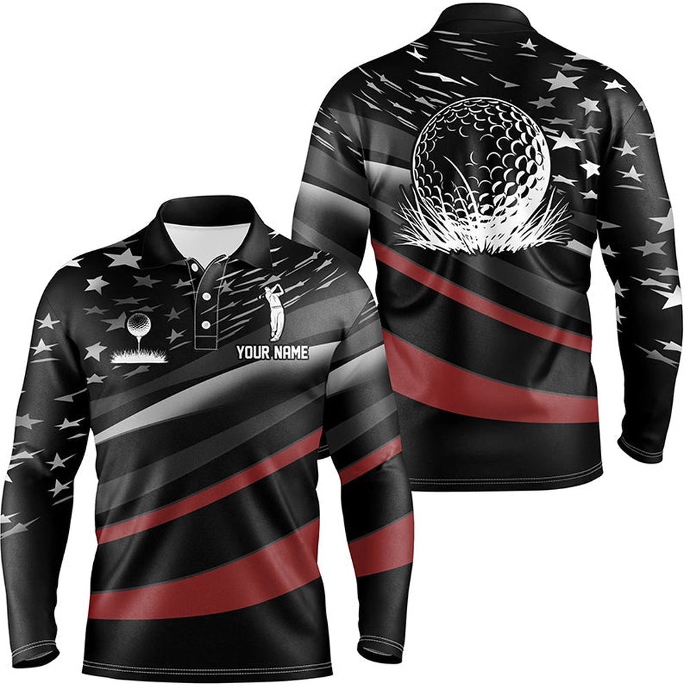 Golf Polo Shirts, Black American Flag Custom Patriotic Mens Golf Polo Shirtss, Custom Golf Shirts