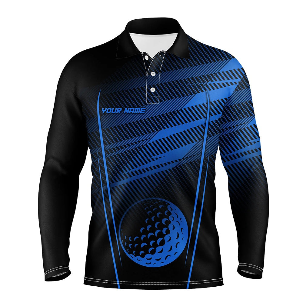 Golf Polo Shirts, Black And Blue Pattern Golf Ball Custom Mens Golf Polo Shirts For Men, Custom Golf Shirts