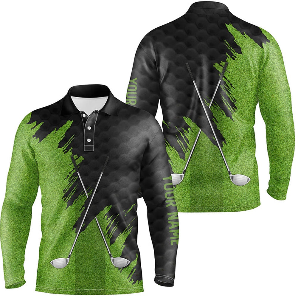 Golf Polo Shirts, Black And Green Golf Clubs Custom Name Mens Golf Polo Shirts, Team Mens Golf Tops, Custom Golf Shirts