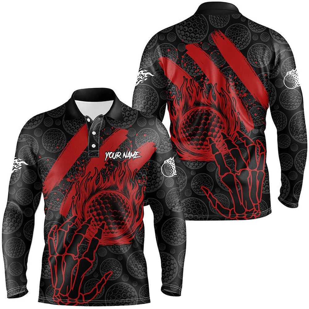 Golf Polo Shirts, Black And Red Flame Camo Golf Ball Mens Golf Polo Shirt Custom Team Reaper Golf Jerseys, Custom Golf Shirts