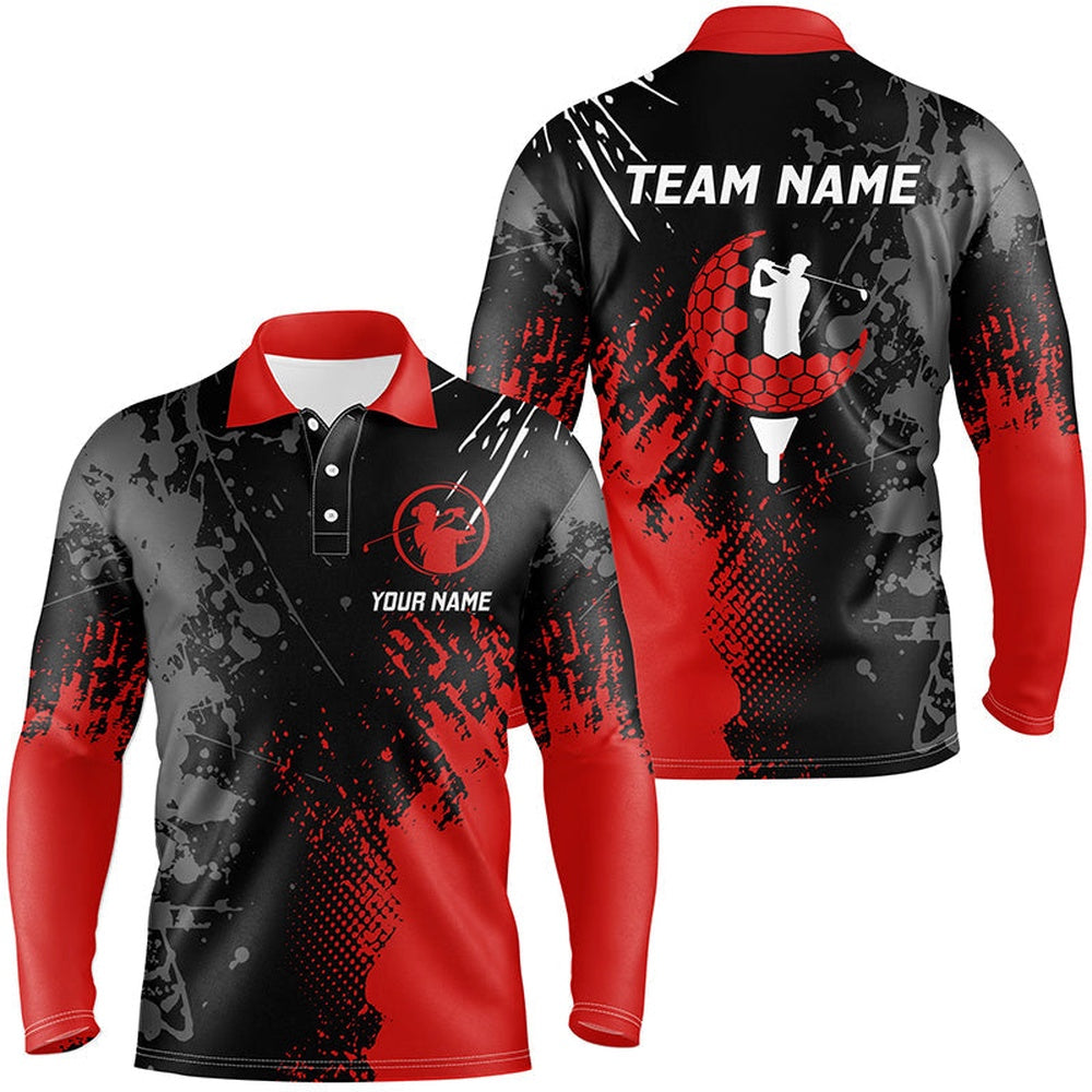 Golf Polo Shirts, Black And Red Mens Golf Polo Shirts Custom Male Golf Attire For Men, Custom Golf Shirts