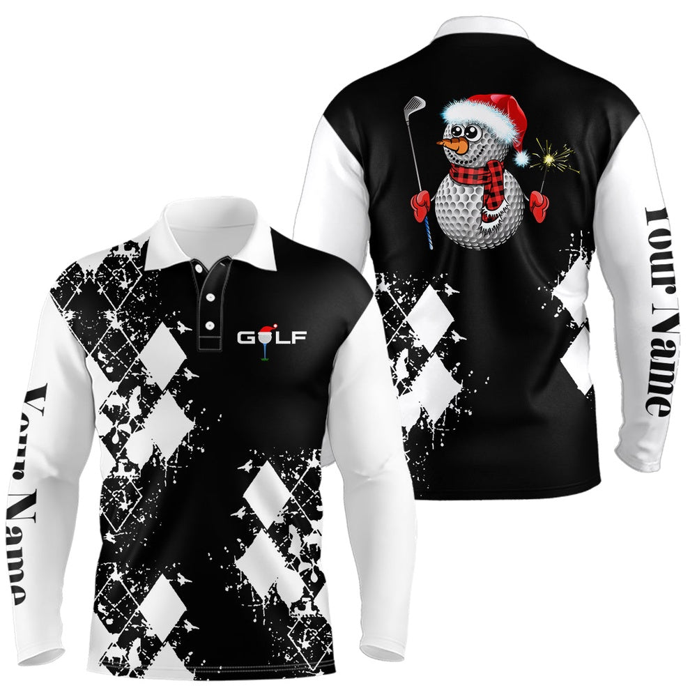 Golf Polo Shirts, Black And White Argyle Pattern Mens Golf Polo Shirt Custom Christmas Gifts For Golf Lovers, Custom Golf Shirts