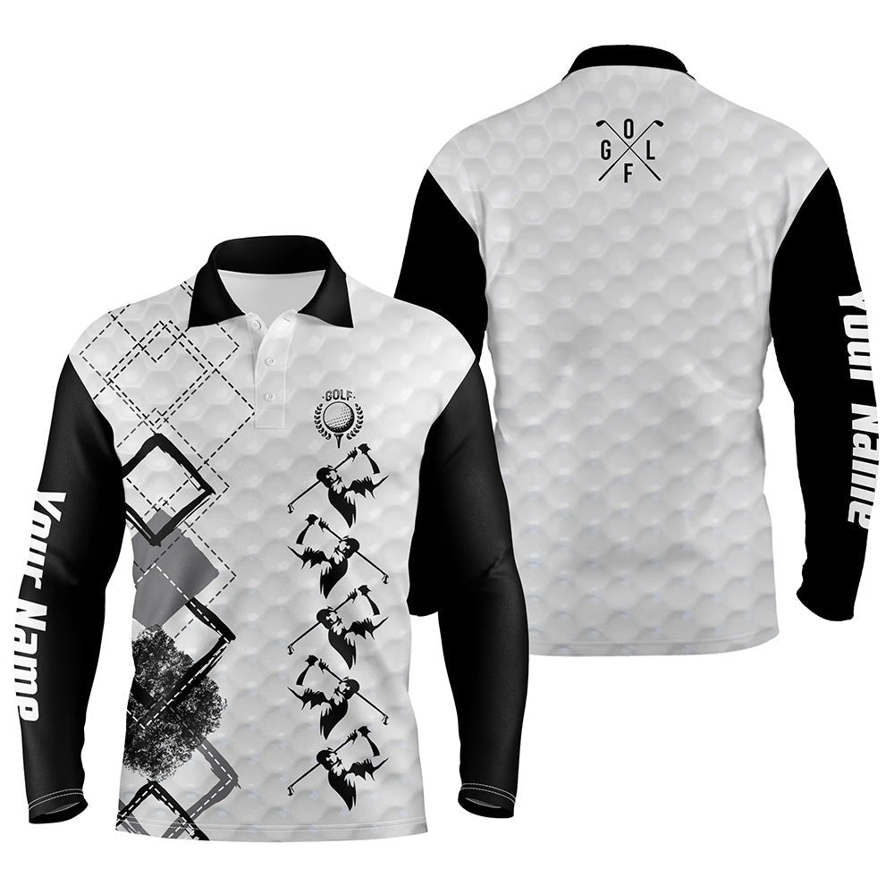 Golf Polo Shirts, Black And White Mens Golf Polo Shirt Custom Name Men'S Golf Apparel, Gifts For Golf Lovers, Custom Golf Shirts