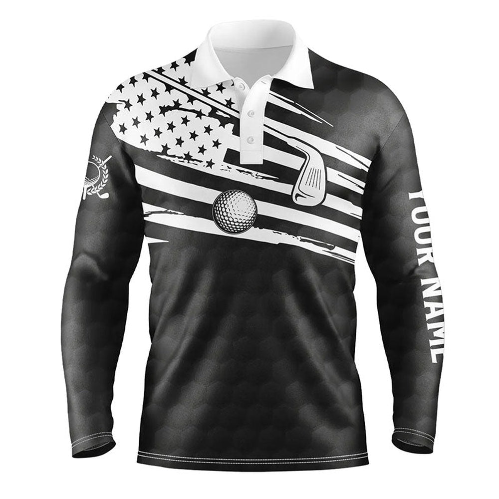 Golf Polo Shirts, Black And White Mens Golf Polo Shirts Custom American Flag Team Golf Shirts, Patriot Golf Tops For Men, Custom Golf Shirts