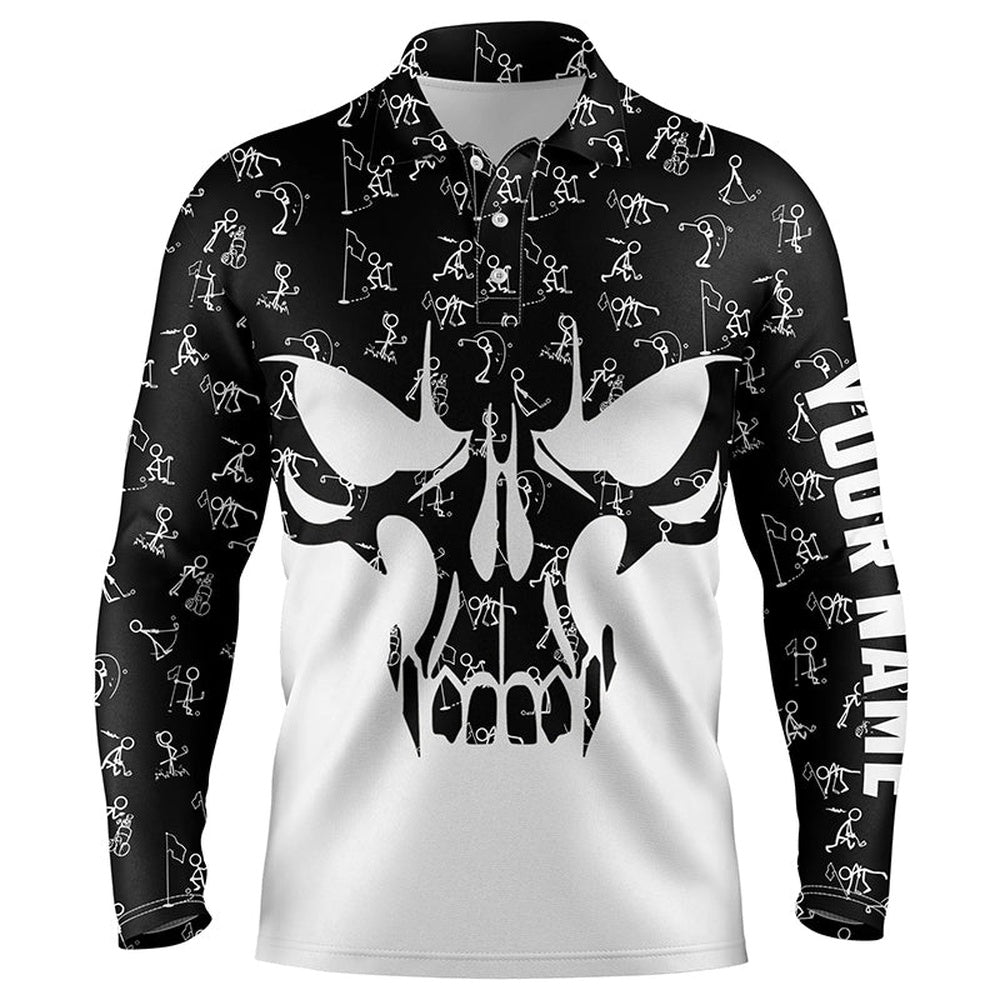 Golf Polo Shirts, Black And White Mens Golf Polo Shirts Custom Funny Skull Golf Pattern Shirts For Men, Custom Golf Shirts
