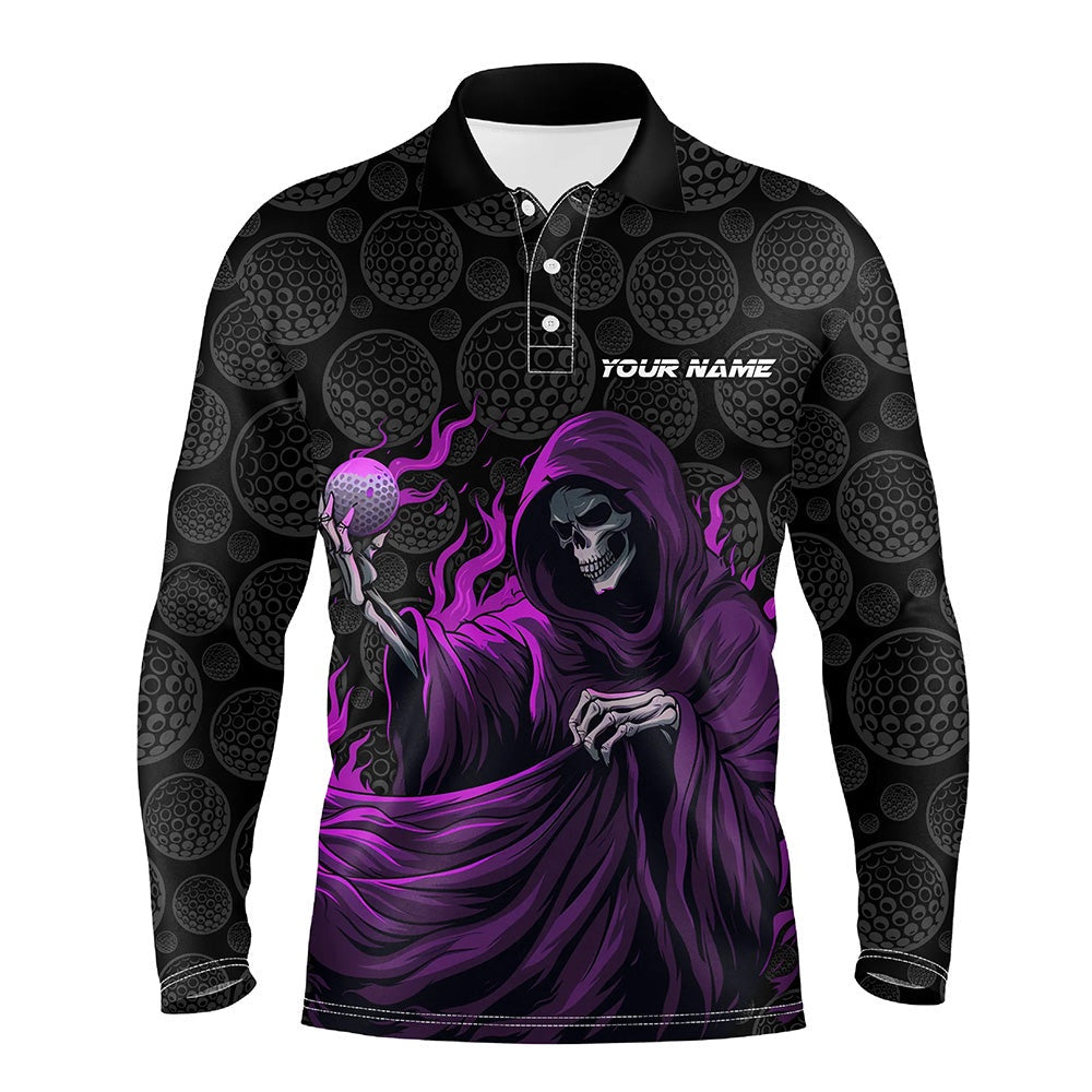 Golf Polo Shirts, Black Camo Golf Ball Mens Golf Polo Shirts Custom Purple Golf Skull Outfits For Men, Best Golf Gifts, Custom Golf Shirts