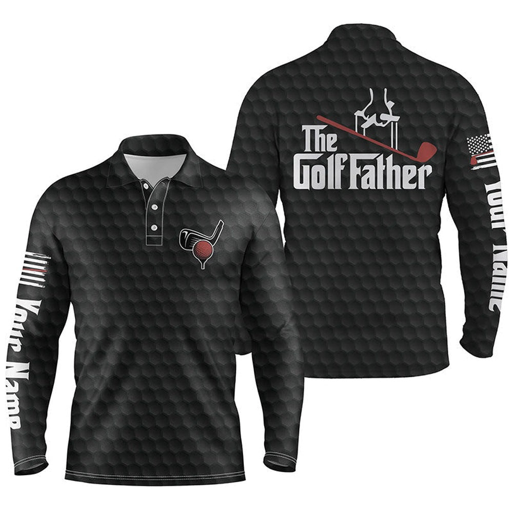 Golf Polo Shirts, Black Golf Ball Pattern Mens Golf Polos Shirts Custom Name The Golf Father, Best Golf Gifts For Men, Custom Golf Shirts