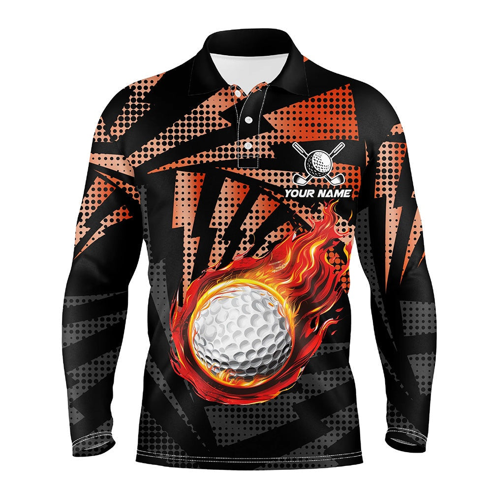 Golf Polo Shirts, Black Orange Camo Flame Golf Ball Mens Golf Polo Shirts Custom Golf Outfits For Men, Best Golf Gifts, Custom Golf Shirts