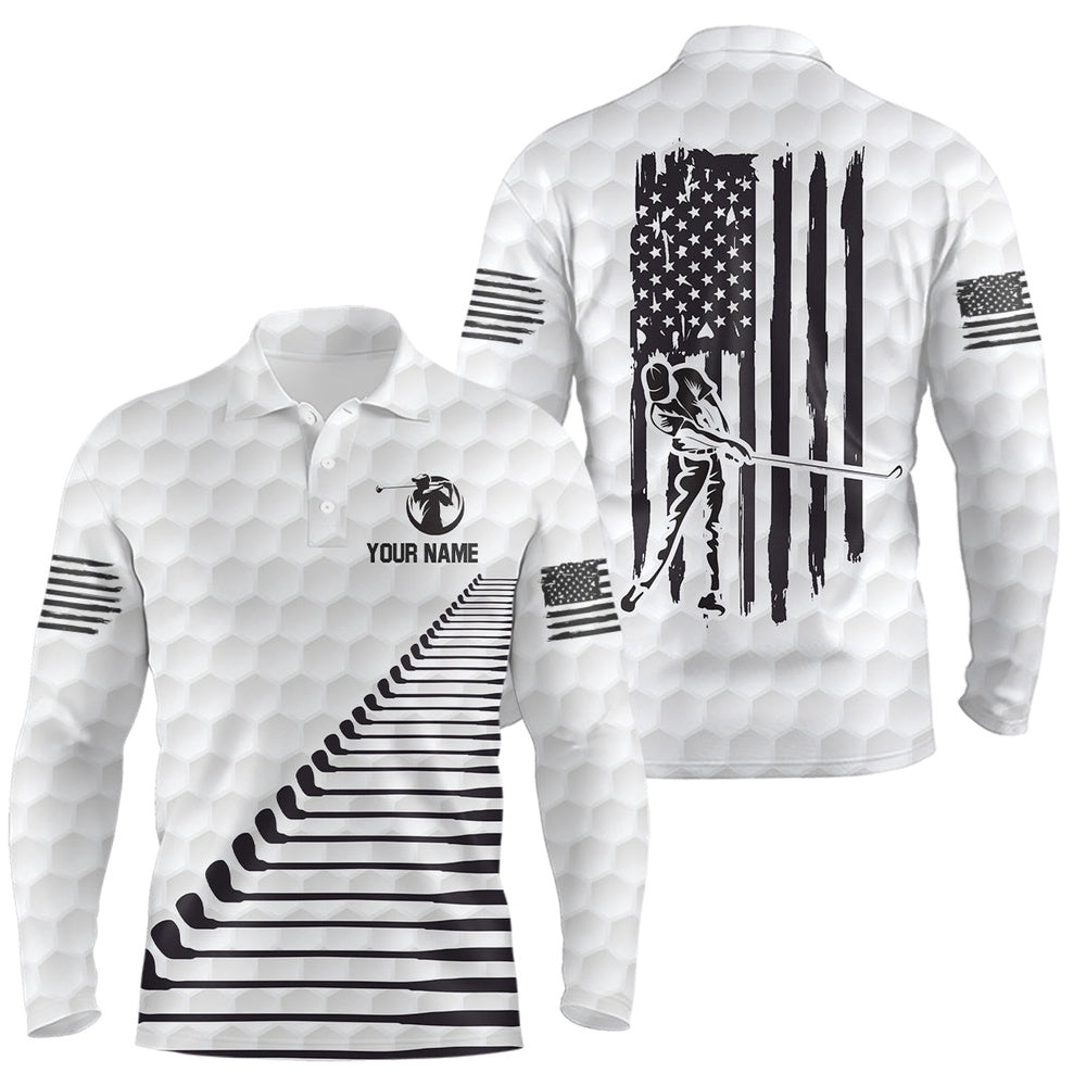 Golf Polo Shirts, Black White American Flag Mens Golf Polo Shirts Custom Patriotic Golf Shirts For Men Golf Clubs, Custom Golf Shirts