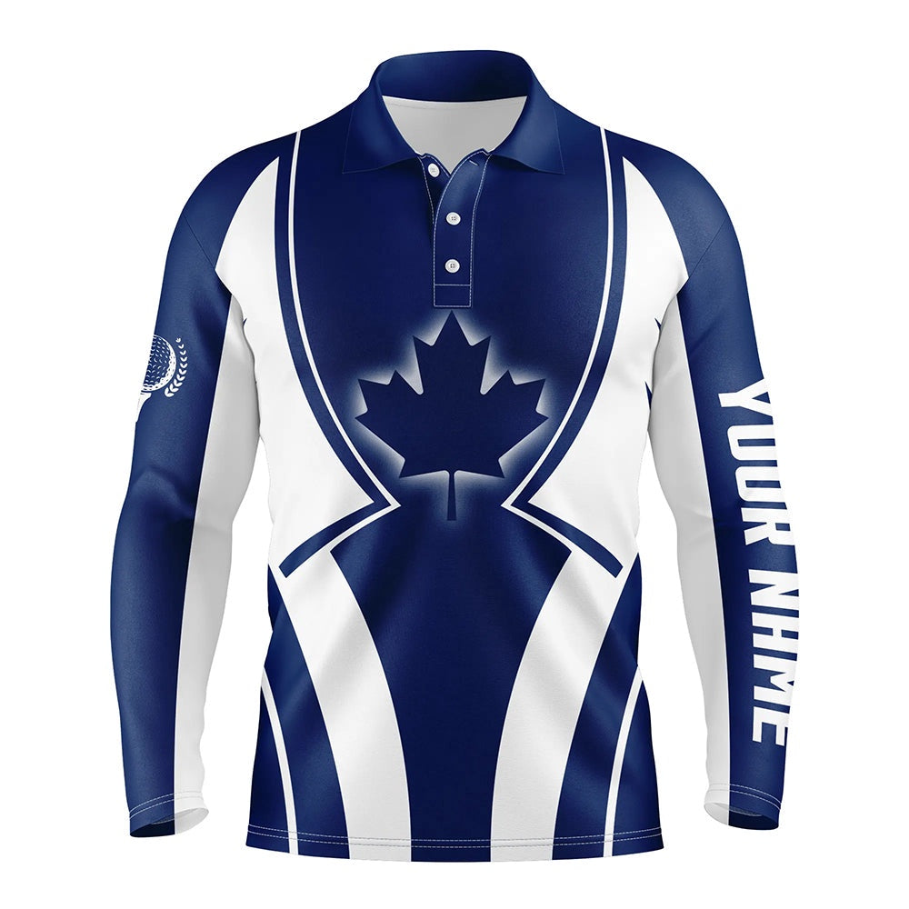 Golf Polo Shirts, Blue Canada Maple Leaf Mens Golf Polo Shirt Customized Patriotic Golf Tops For Men Golfing Gifts, Custom Golf Shirts