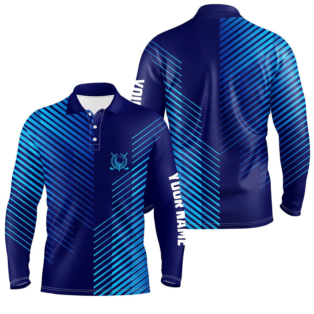 Golf Polo Shirts, Blue Stripes Pattern Mens Golf Polo Shirts Custom Golf Shirts For Men, Best Men Golf Wears, Custom Golf Shirts
