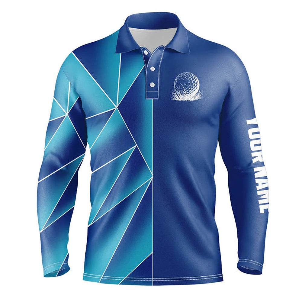 Golf Polo Shirts, Blue Triangle Pattern Mens Golf Polo Shirts Custom Team Men'S Golf Jerseys, Golf Tops For Men, Custom Golf Shirts