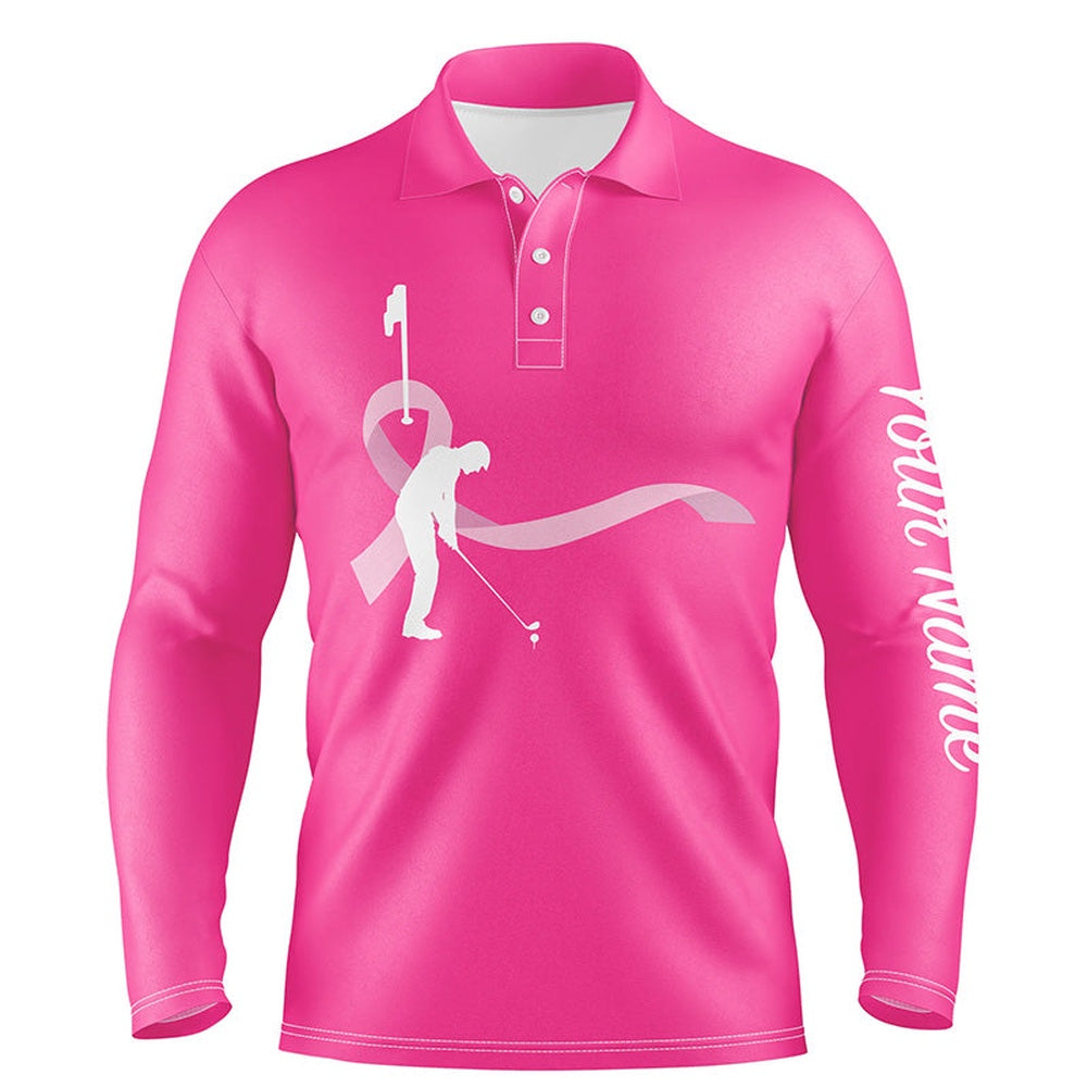 Golf Polo Shirts, Breast Cancer Awareness Golf Shirts Custom Mens Golf Polo Shirts, Pink Ribbon Golf Shirts, Custom Golf Shirts