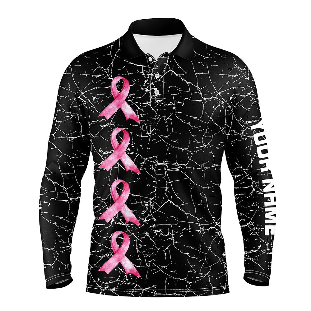 Golf Polo Shirts, Breast Cancer Awareness Mens Golf Shirts Custom Black Camo Pink Ribbon Mens Golf Polos Shirts, Custom Golf Shirts