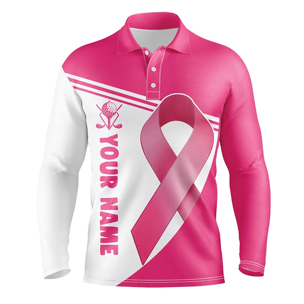 Golf Polo Shirts, Breast Cancer Pink Ribbon Mens Golf Polo Shirts Custom Name Golf Shirts For Men Golfing Gifts, Custom Golf Shirts