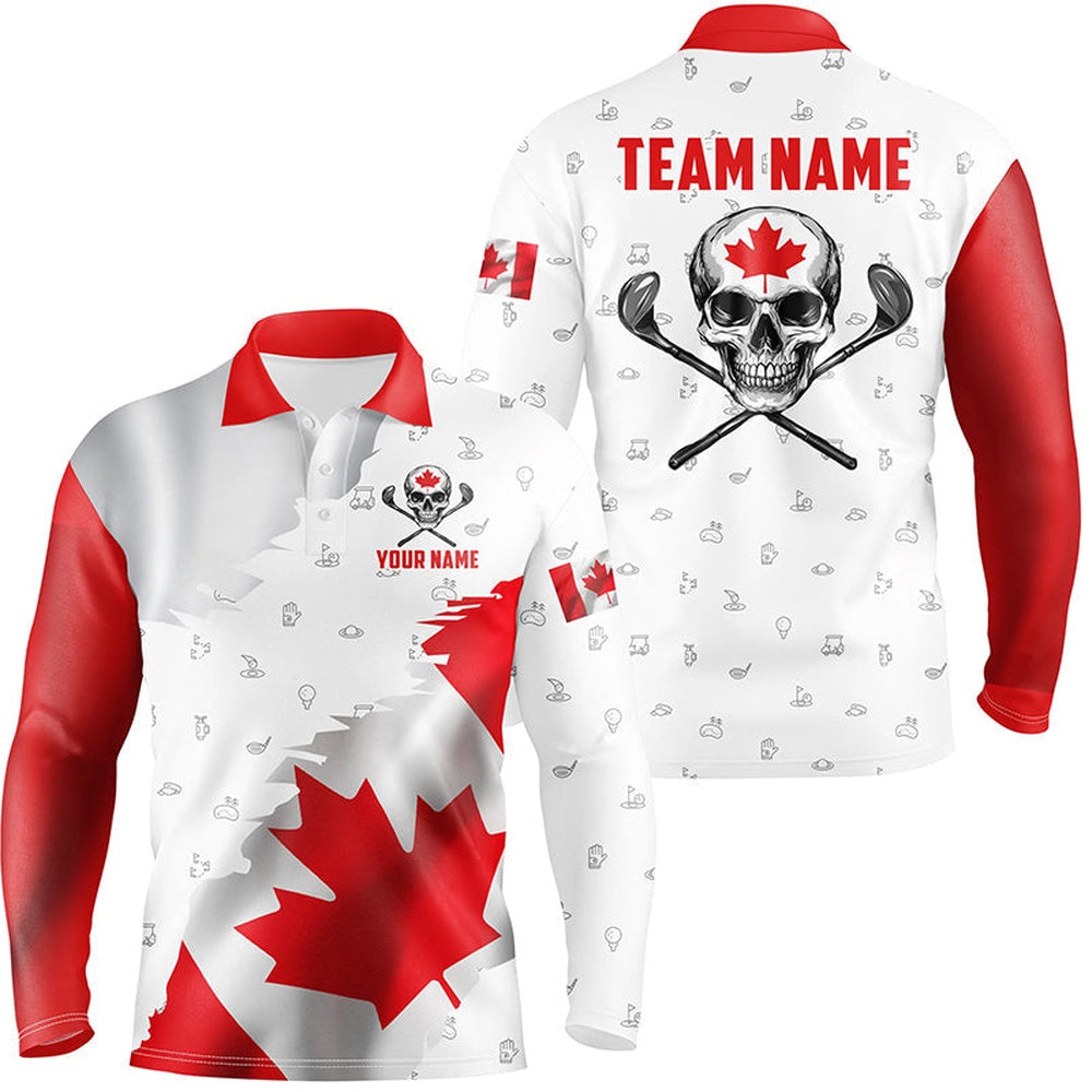 Golf Polo Shirts, Canadian Flag Golf Clubs Skull Golf Camo Men Golf Polo Shirts Custom Patriotic Golf Team Jerseys, Custom Golf Shirts