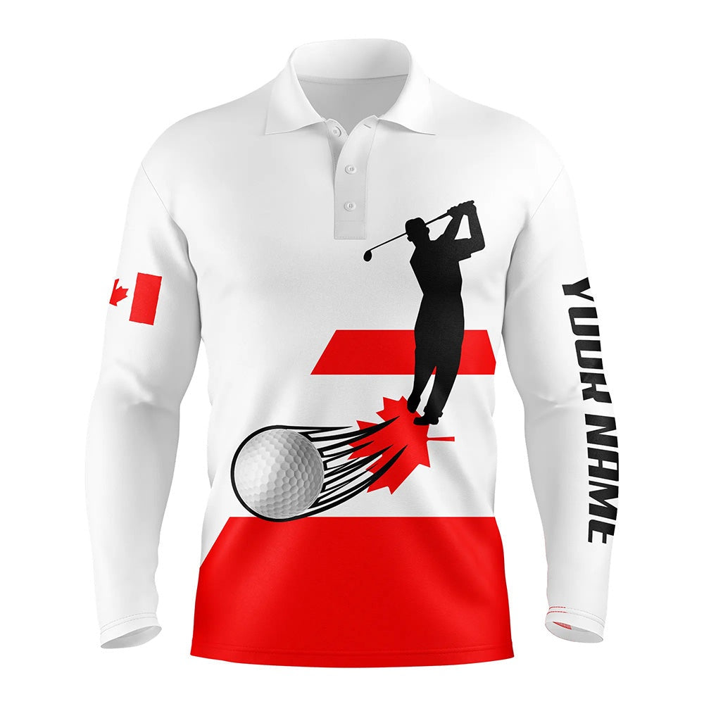 Golf Polo Shirts, Canadian Flag Mens Golf Polo Shirts Custom Name Patriotic White Golf Shirt, Best Mens Golf Wear, Custom Golf Shirts