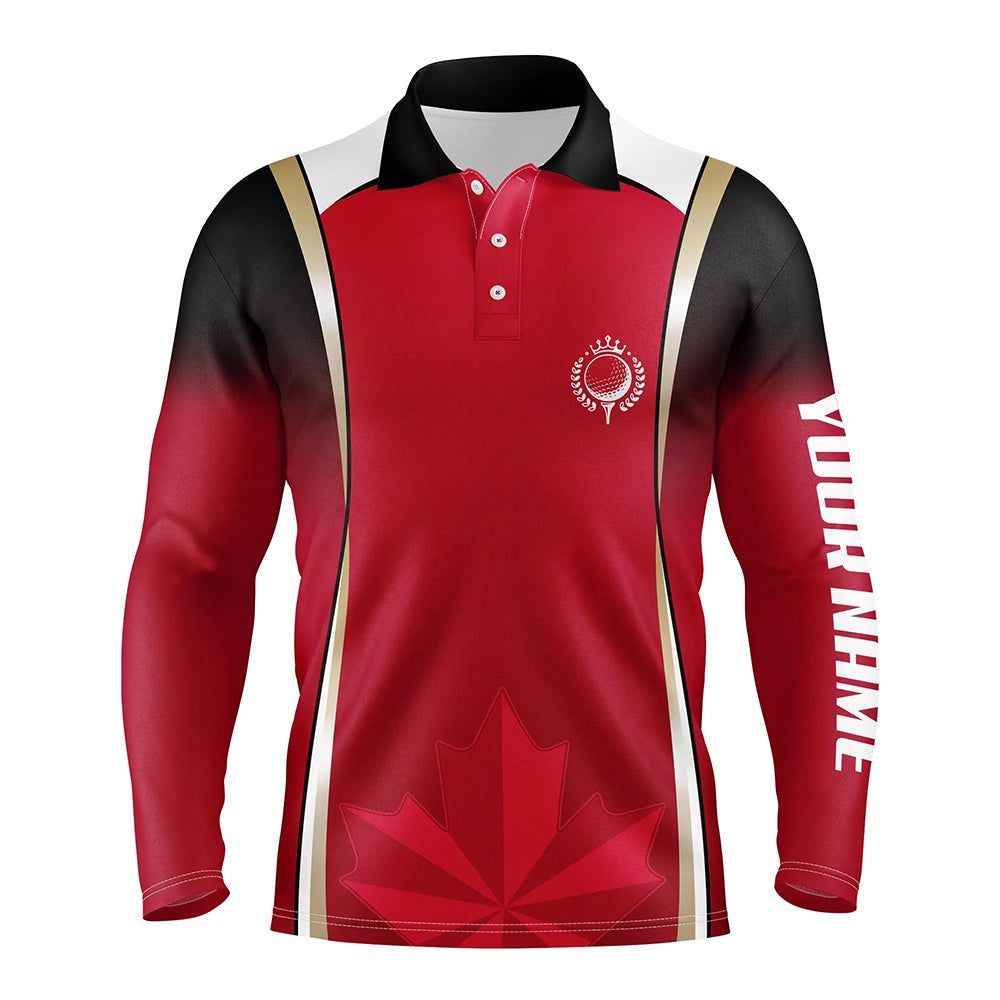 Golf Polo Shirts, Canadian Red Maple Leaf Mens Golf Polo Shirts Custom Patriotic Golf Shirts For Men Golf Gifts, Custom Golf Shirts