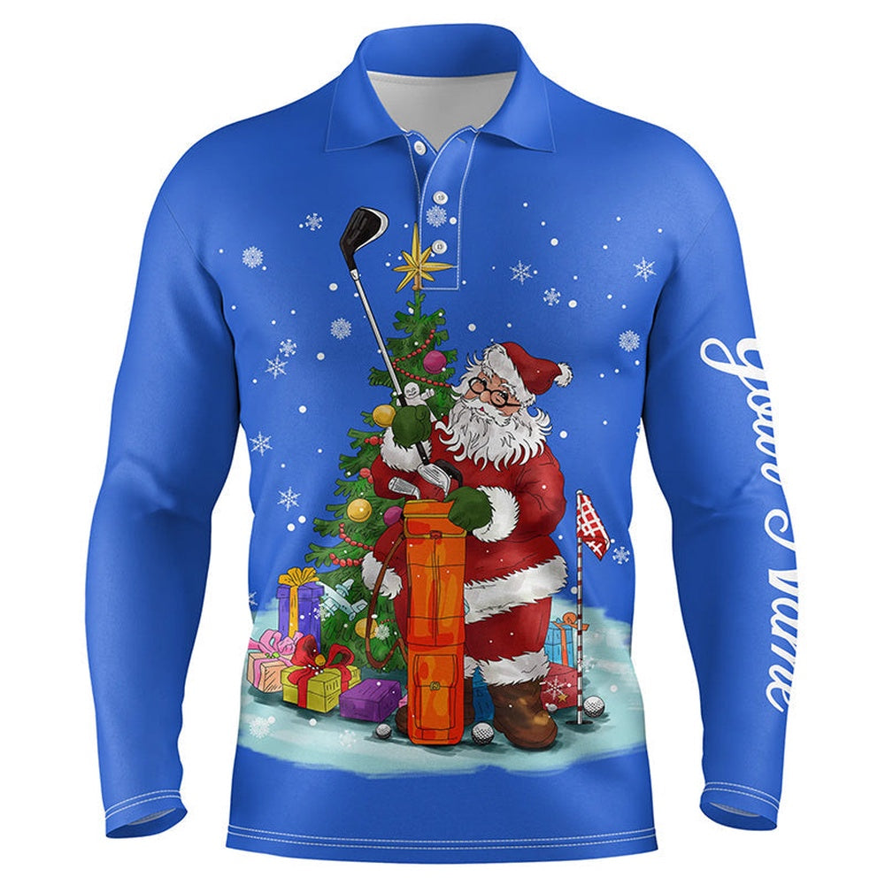 Golf Polo Shirts, Christmas Golf Shirts Custom Name Mens Golf Polo Shirt - Santa Golfer Christmas Golf Gifts Blue, Custom Golf Shirts