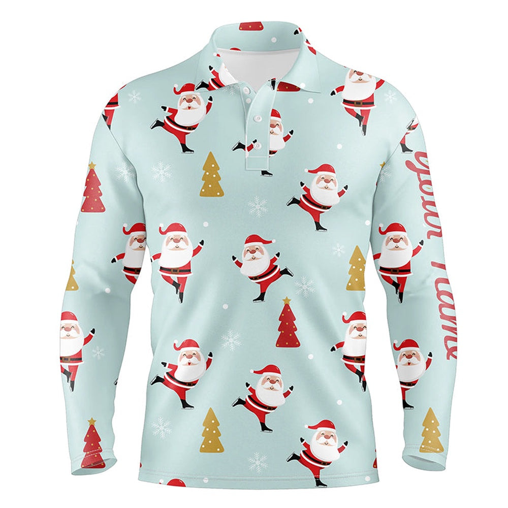 Golf Polo Shirts, Christmas Pattern With Christmas Tree And Santa Mens Golf Polo Shirts Funny Golf Shirts For Men, Custom Golf Shirts