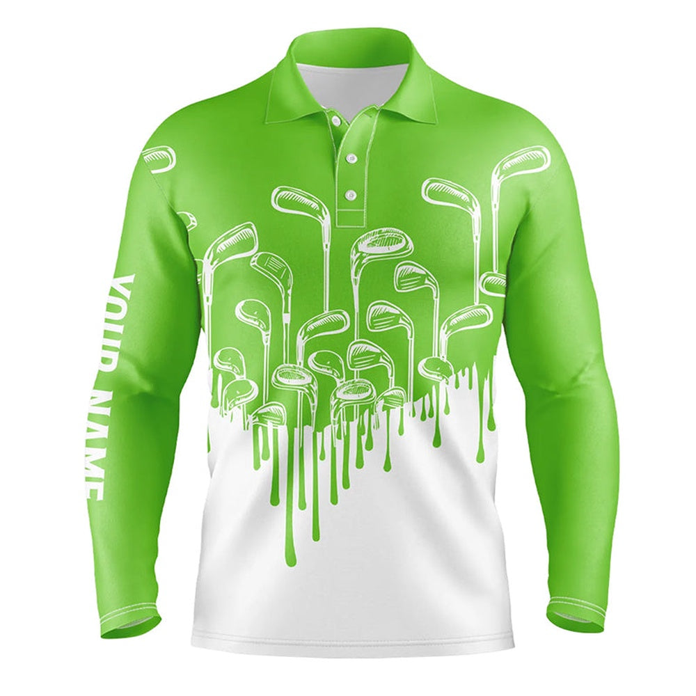 Golf Polo shirts, Green And White Mens Golf Polo Shirts Custom Golf Clubs Male Golf Attire For Men, Golfer Gifts
